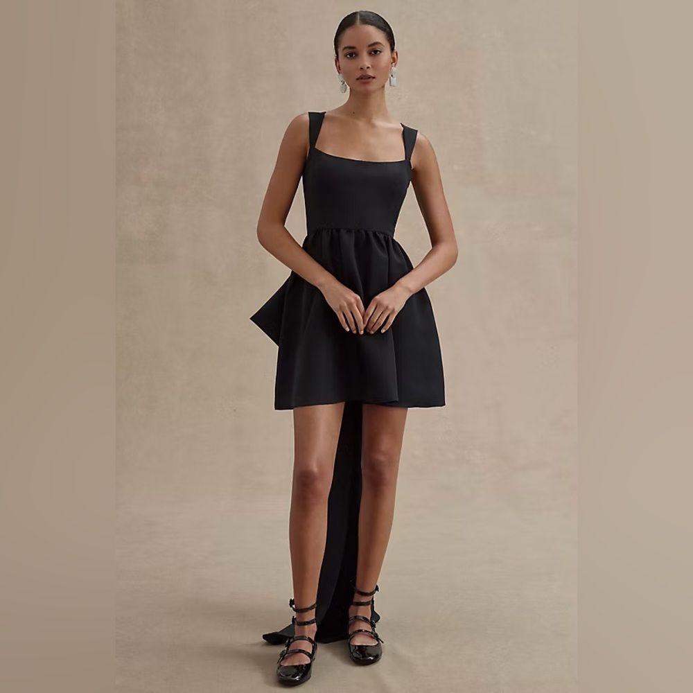Sachin + Babi Blaine Taffeta Square-Neck Bow Train Mini Dress